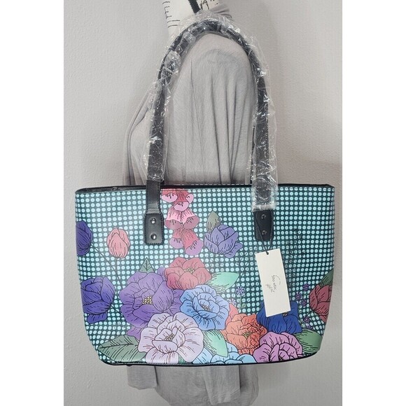 Sto-etic Handbags - Sto-etic Faux Leather Grab N Go Floral Tote Laptop Diaper Bag